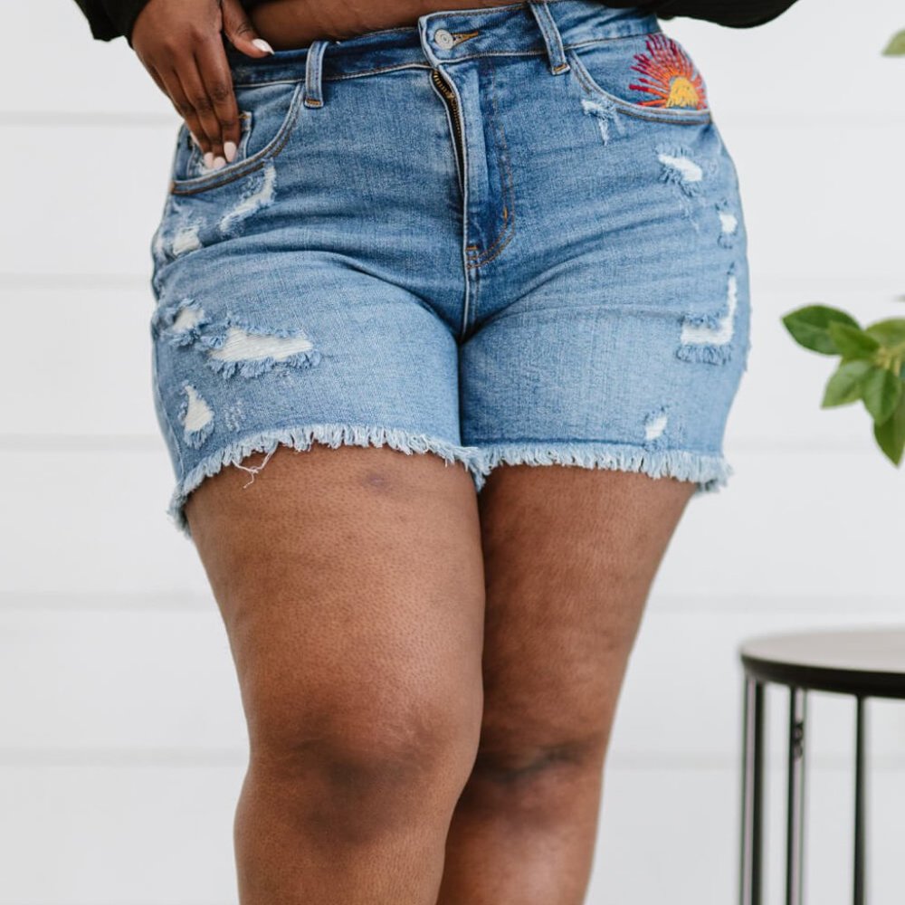 Judy Blue Full Size Sunray Embroidery Denim Cutoff Shorts